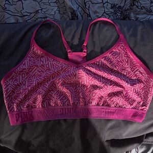 PINK Victoria's Secret Fuchsia Logo-Print Wireless Sports Bralette